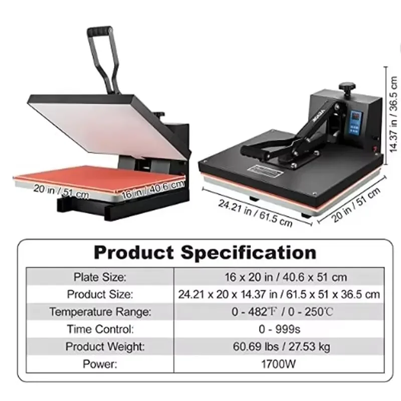 Digital Heat Press T Shirt Transfer Sublimation Machine Printer 10*12 15*15 Inch