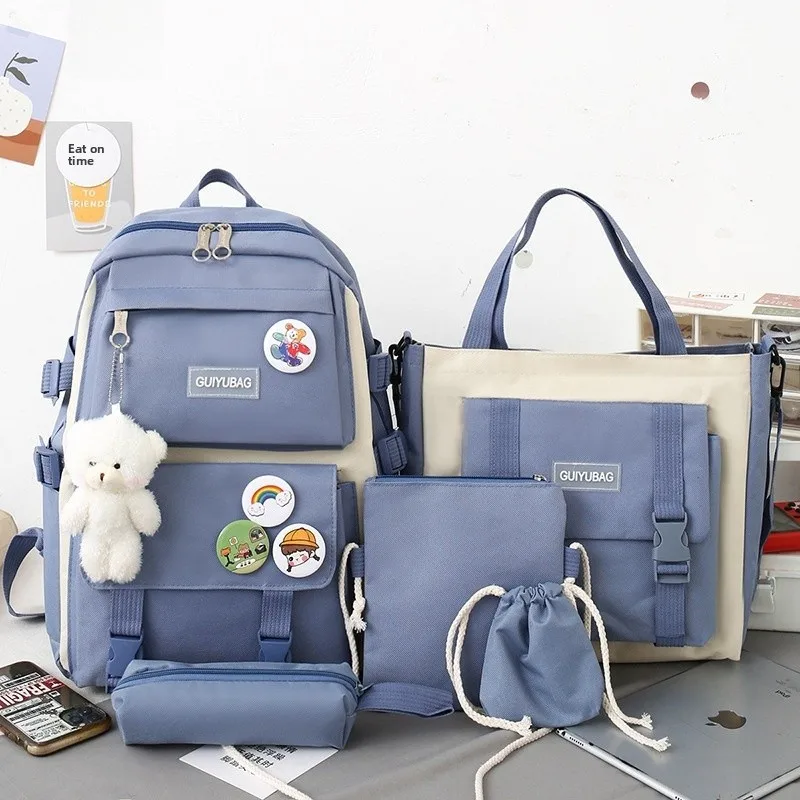 

Lightweight Dual-Shoulder Backpack Set of Five for Junior High And High School Girls Elementary School Students Grades Three ...