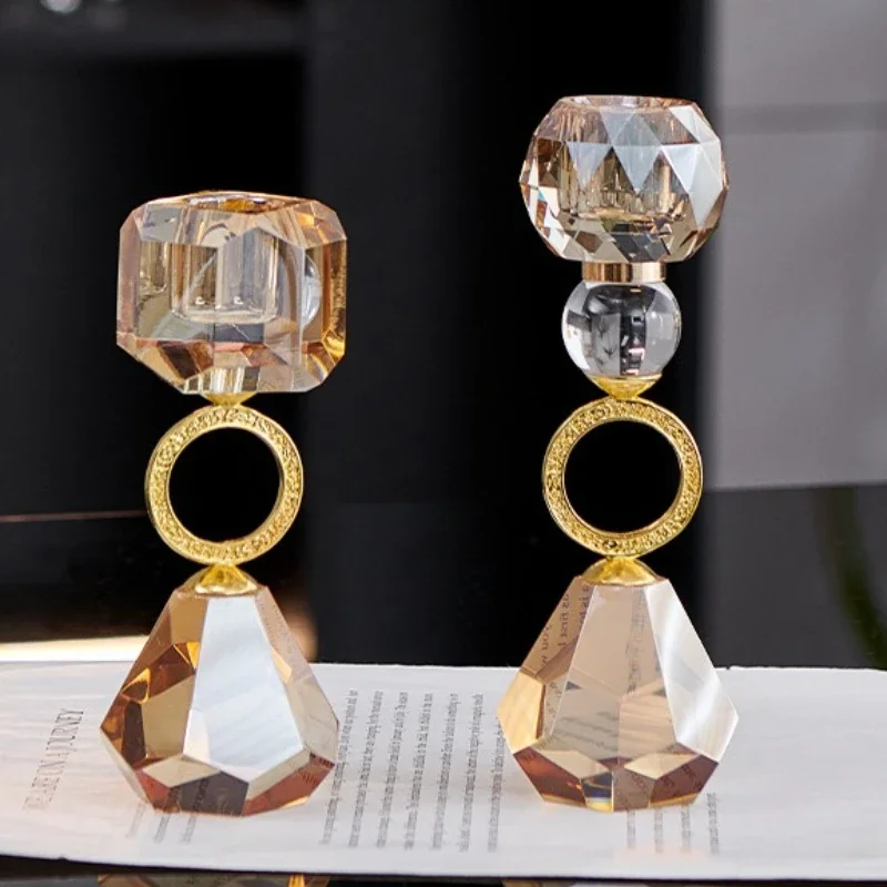 Crystal Candle Holder Modern Luxury Aesthetic Candlesticks Metal Minimalist Candle Stick Holders Home Decoration Accessories