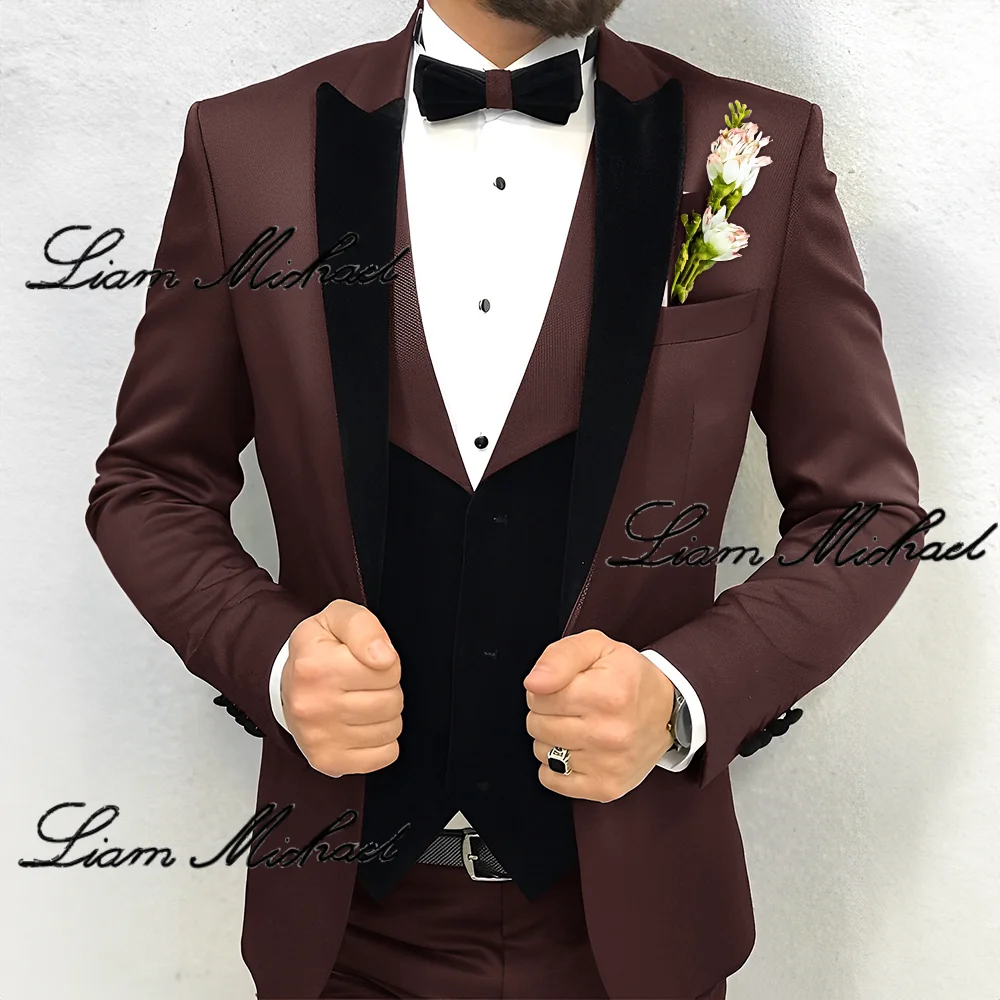 High Quality Customized Men\'s Suit 3 Piece Suit Jacket Pants Vest Wedding Groom Tuxedo Formal Party 2024 Blazer Dress for Men