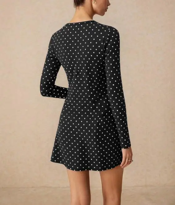 

Retro Floral V-Neck Lace-Up Short Dress Black Polka Dot Skirt for Women Casual Vintage Niche Design Female Clothing