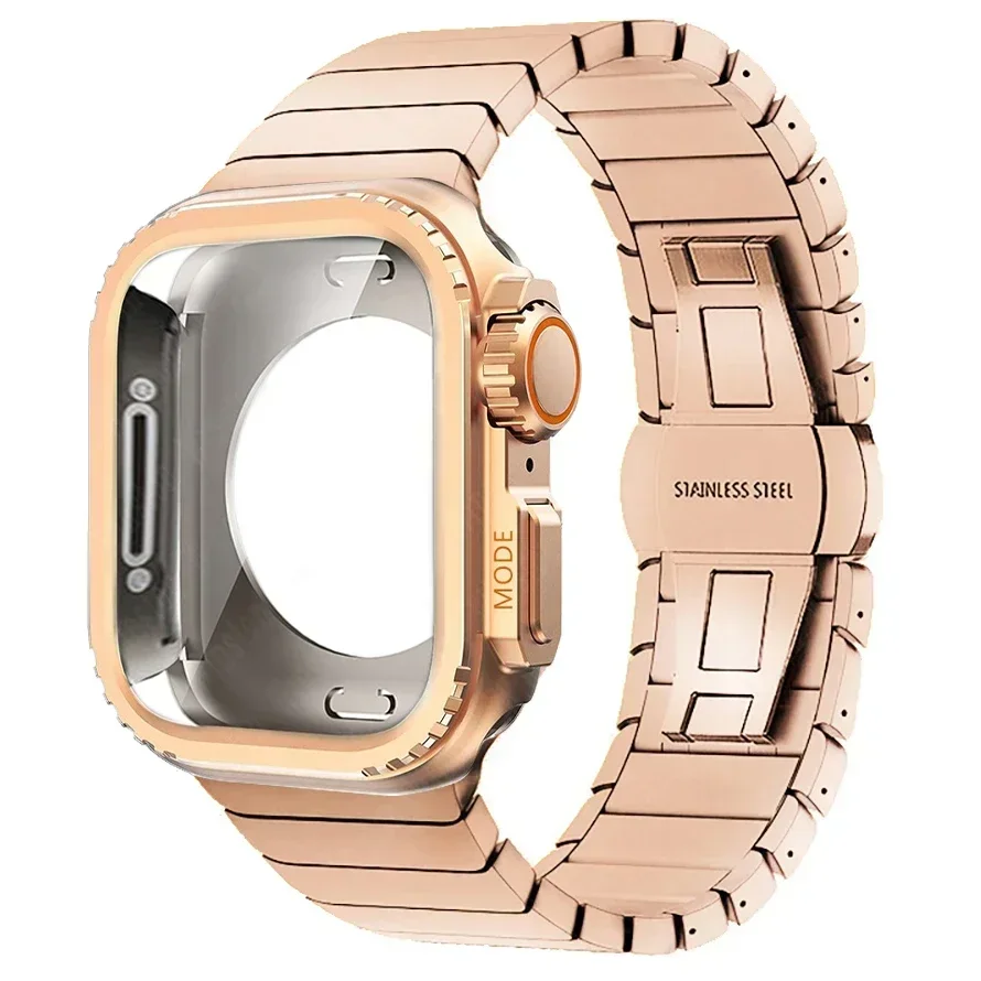 Kast + band voor Apple Watch Band 10 42 46 mm Ultra 2 49 mm 9 8 7 6 SE 5 Stalen metalen beschermhoes Upgrade Iwatch 49 mm 45 mm 44 mm