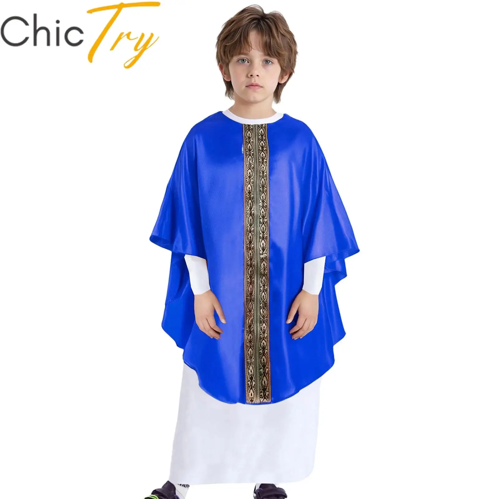 

Kids Boys Girls Pope Costume Cosplay Robe Long Sleeve Cape Underneath White Dress for Themed Party Dress Up Stage Performances