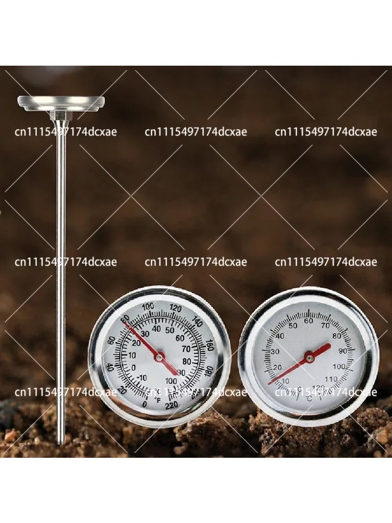 Stainless Steel Soil Thermometer Bimetal Probe 50cm Compost Temperature Gauge for Outdoor Gardening Household Use