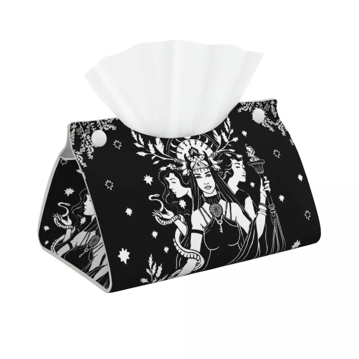 Hekate Triple Goddess Tissue Box Cover for Bathroom Toilet Goth Occult Witch PU Leather Rectangular Facial Tissue Box Holder