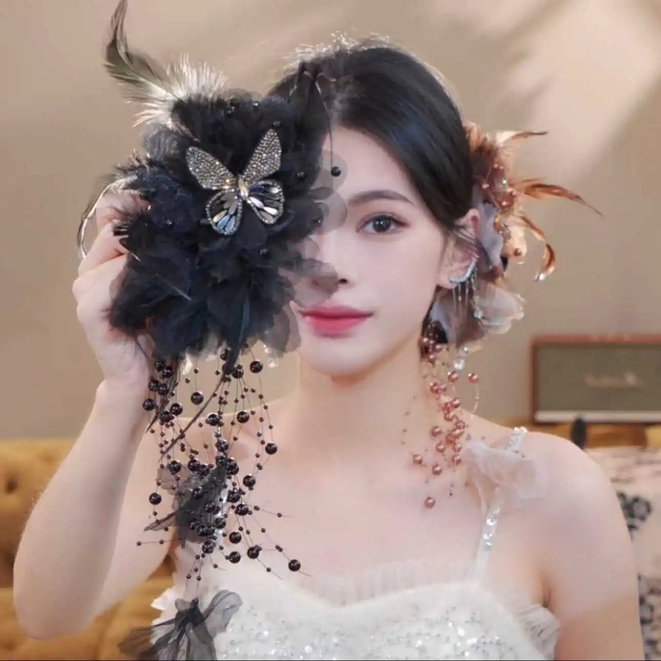 

New Fashionable and Versatile Niche Design Fairy Style Peony Flower Butterfly Hair Clip High-end Grip Clip for Women and Girls
