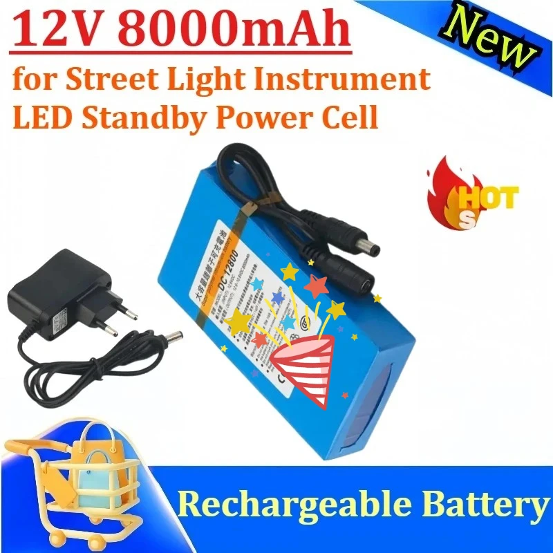 New 12V Battery Pack 8000mAh DC 12.6V Rechargeable Lithium Battery for Street Light Instrument LED Standby Power Cell+EU Charger