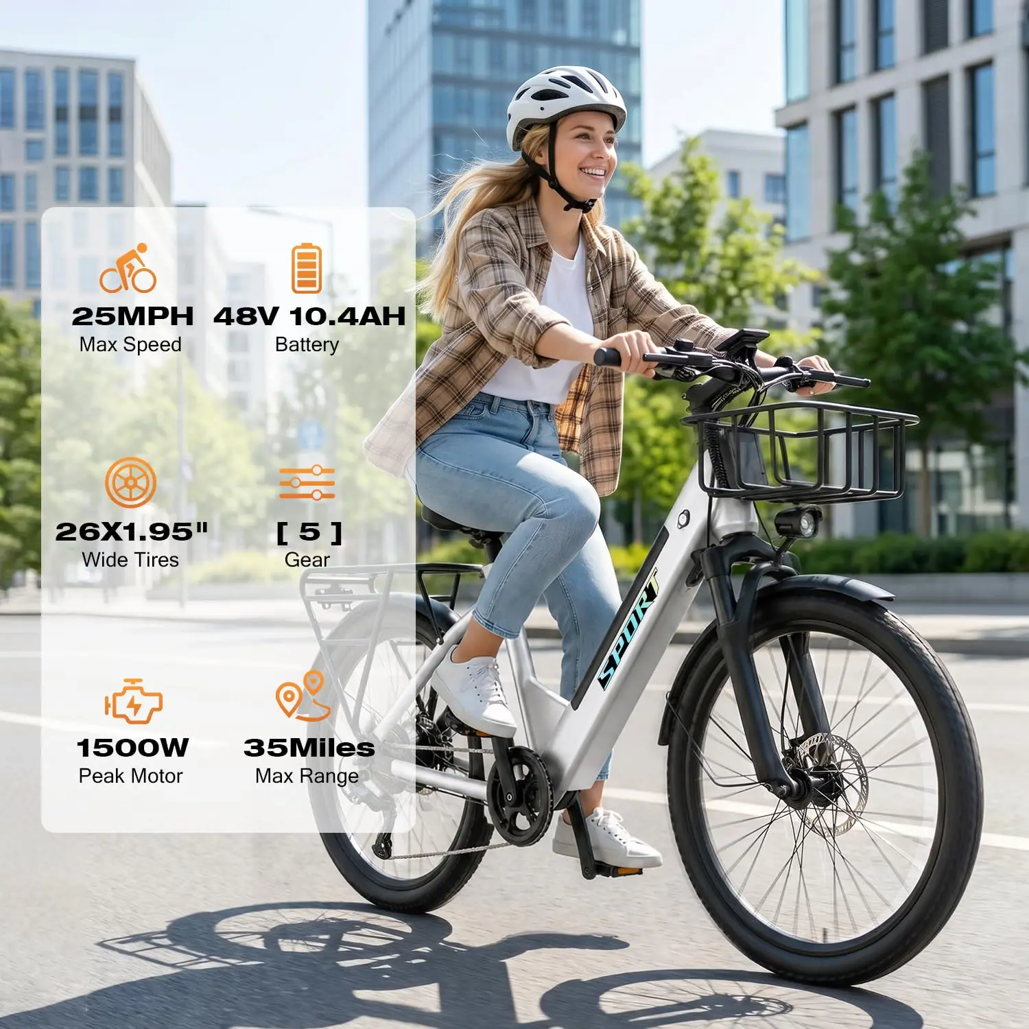 1500W 48V 10.4Ah Electric Bicycle, 25MPH 45Miles 26