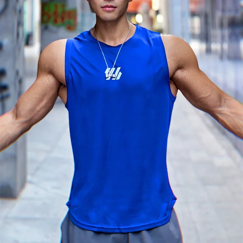 

2025 newest Summer Gym Vest High Quality mesh Shirt Sleeveless T-shirts Men Tank Tops running Fitness Sports Vest men Clothing