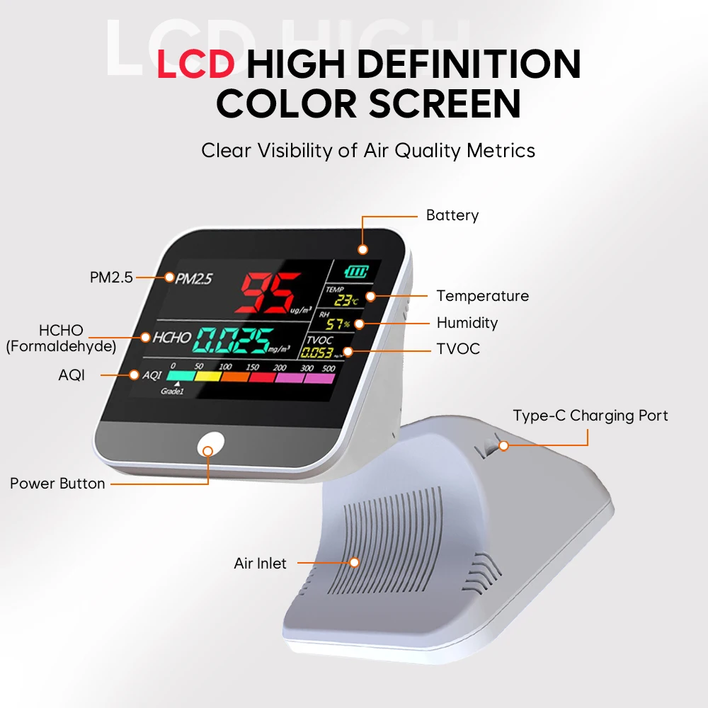 Dienmern New DM306 Multifunctional Air Monitor PM2.5/HCHO/TVOC Quality Detector Home Gas Sensor Meter with LCD Display