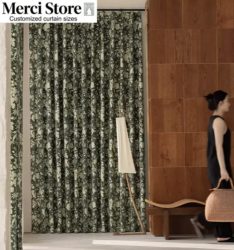 Jacquard Chenille Curtains Balcony American Retro Color Woven Blackout Custom Size Curtains for Living Dining Room Bedroom Decor