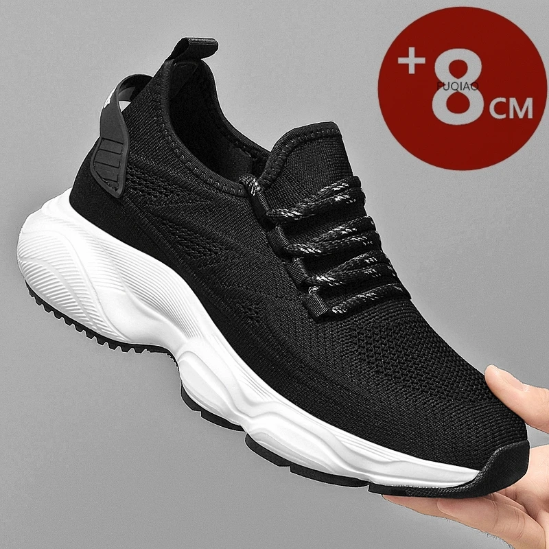 

New Men's Invisible Height Increasing 8cm Casual Shoes Mesh Fabric Comfortable Breathable Non-Slip Thick Sole Elevator Shoes