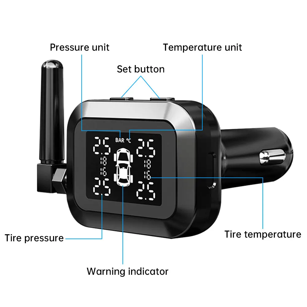 Car TPMS Cigarette Lighter Wireless Universal TPMS USB Digital tpms Tire Pressure Monitoring System with 4 External Sensors