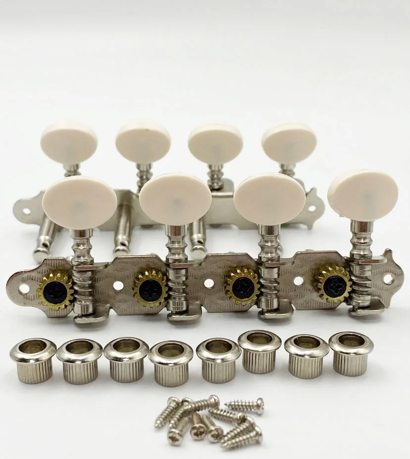 Tarraxa de Afinação para Mandolim de 8 Cordas, Branca, Cabeças Redondas Pequenas, Colunas de Aço de Precisão com Furo Duplo, Tarraxa de Afinação para Guitarra com Acessórios