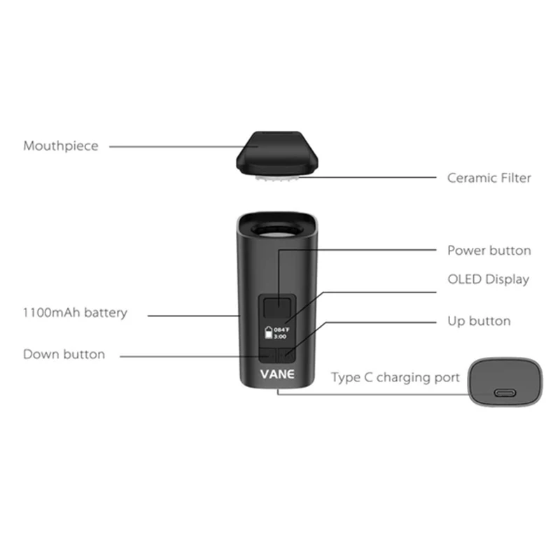 Kit de palhetas yocan original, vaporizador de ervas secas com bateria embutida de 1100mah, bocal magnético, câmara de aquecimento de cerâmica, mod de e-cig