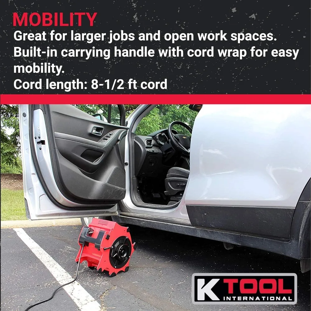 K Tool International 77700; Big Chill Workforce Blower, 3 Speed Motor dengan perlindungan Overload Built-in, posisi 4 sudut,