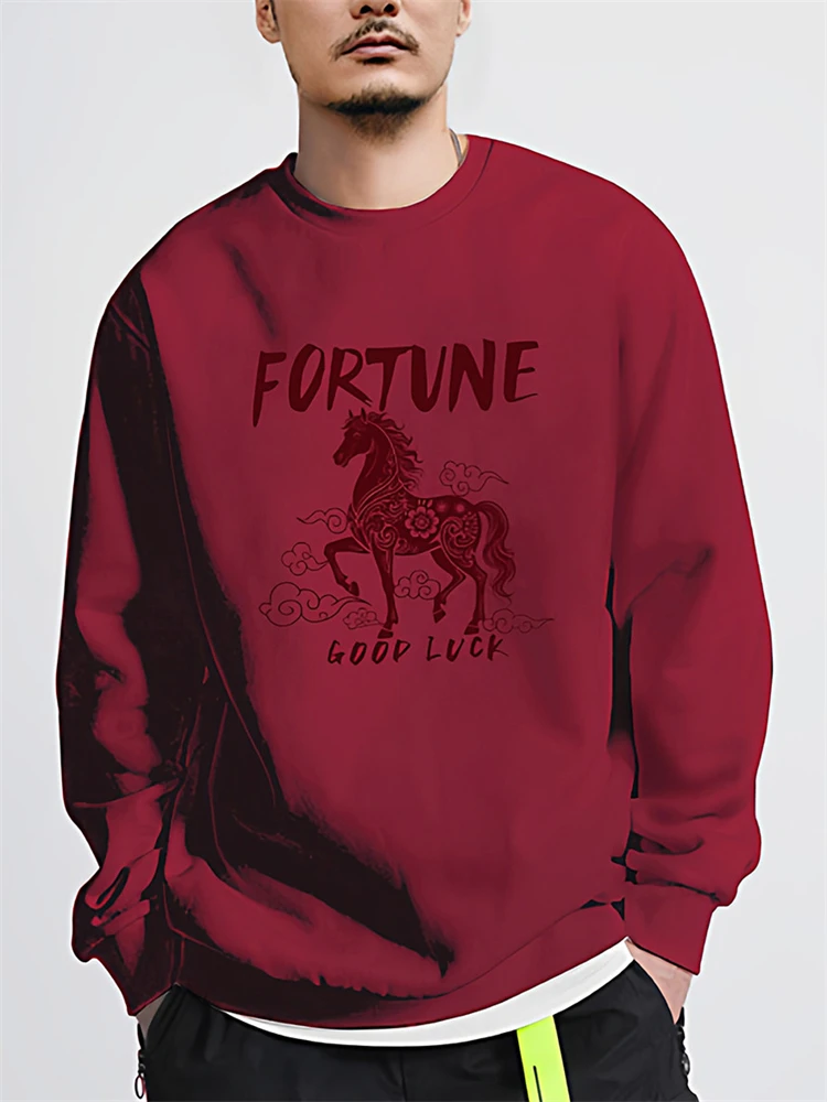 

round Ne Fce Lined Sweatirt for Men Year Luy Year Spring 2026 Bury Warmth Youth Faion Casual Wear