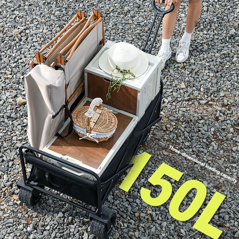 

Portable Folding Camping Wagon Large Outdoor Trolley Mobile Stall Transport Cart Detachable Design For Camping Picnic Street Sta