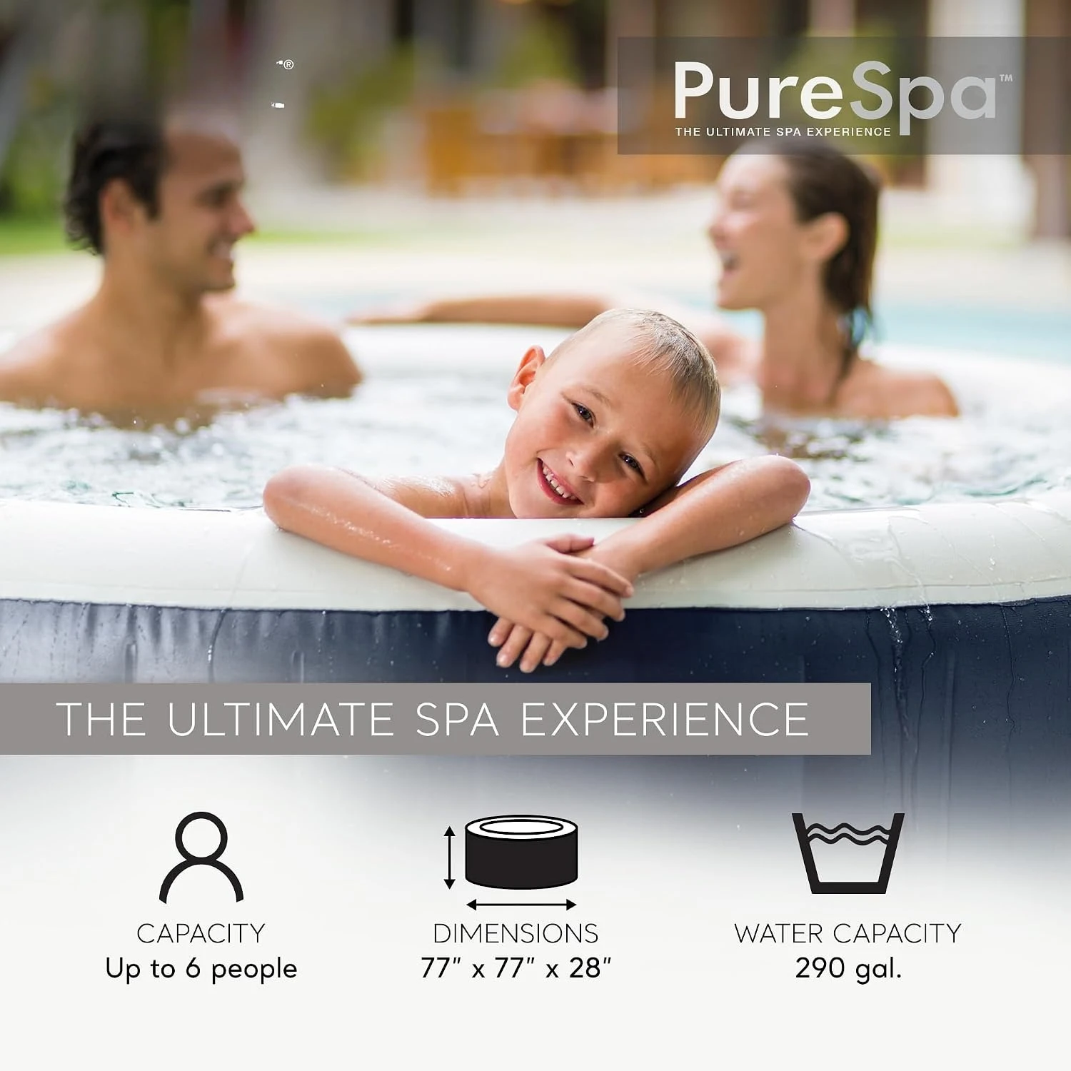 4 Person Inflatable Hot Tub Bundle w/Energy-Efficient Cover  28429EP Bubble Massage Built-in Hard Water, Custom