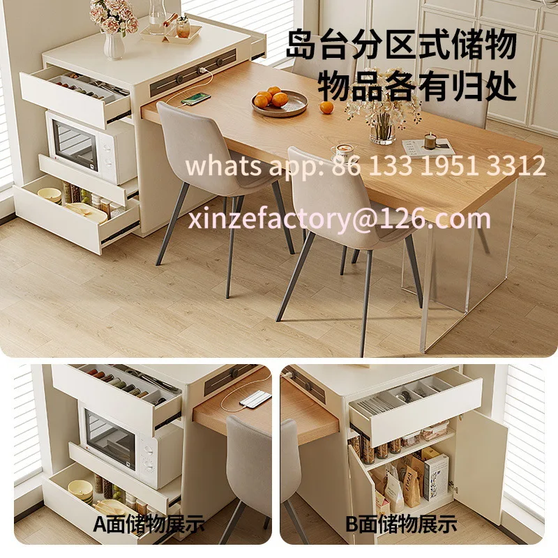 

Customizable acrylic integrated household cream wind multifunctional suspension retractable dining rectangular island table