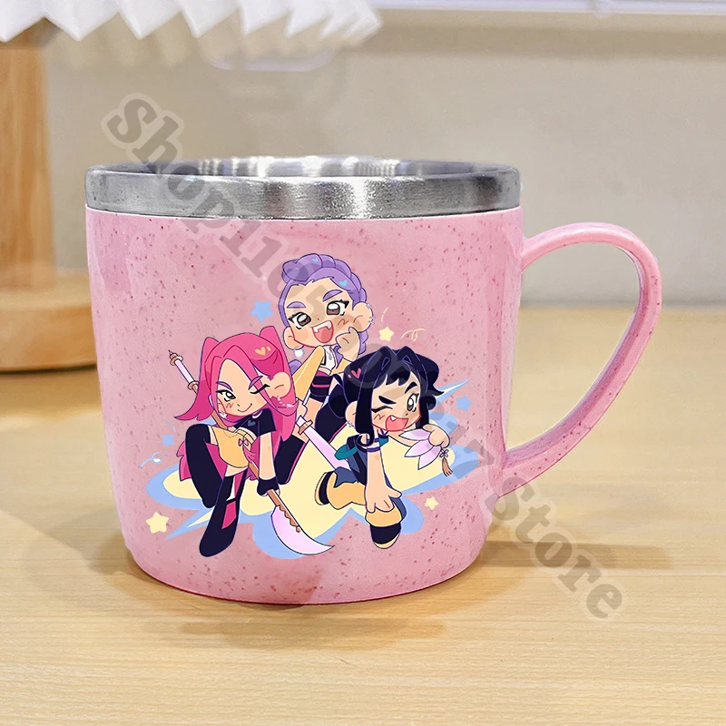 KPop شيطان الصيادين الاطفال لطيف كوب من الفولاذ المقاوم للصدأ الكرتون أنيمي القدح للقهوة الشاي الحليب الكرتون حاوية المياه أكواب فرشاة الأسنان