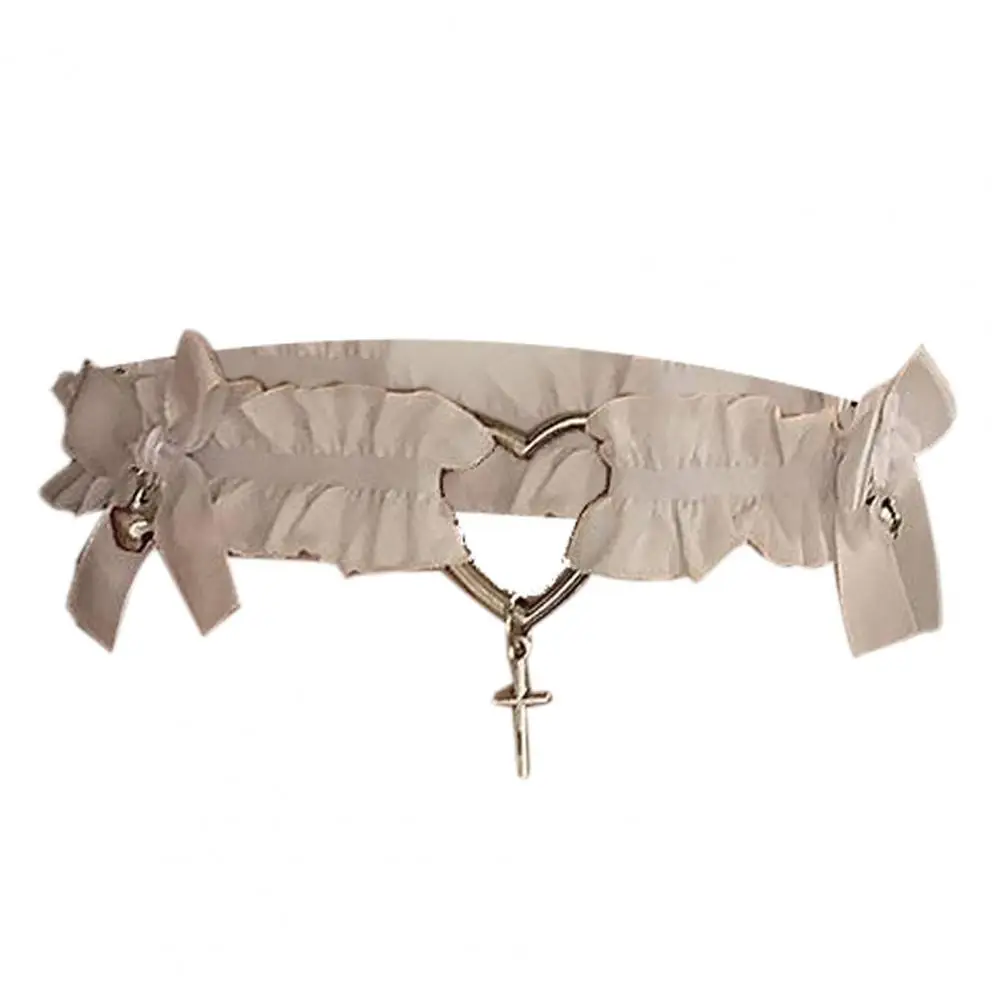 

Anti-slip Elastic Leg Band Lace Garter Belt with Heart Decor Shirring Bow Lolita Cosplay Bondage Leg Garter for Anti-slip