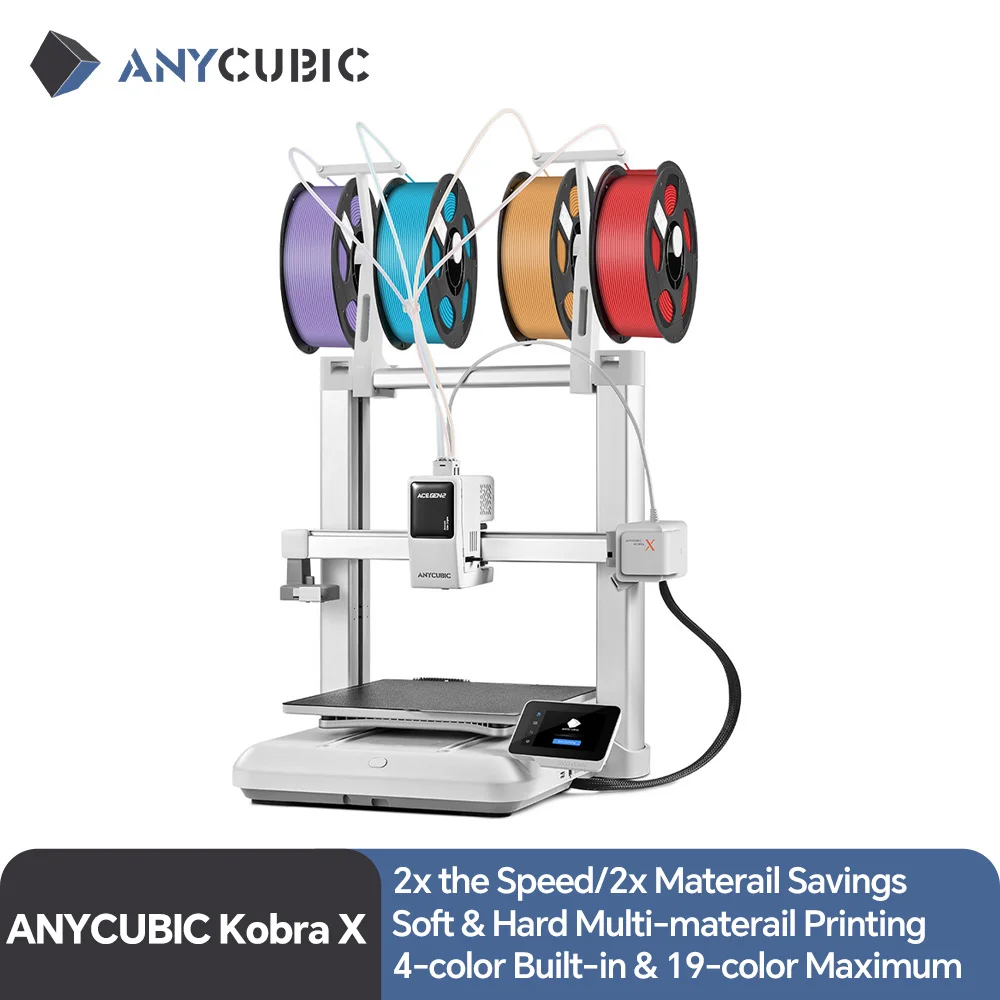 NEW ANYCUBIC Kobra X Multi-color 3D Printer Built in 4 Color Soft & Hard Materail Printing Max 600mm/s Print Speed 3D Printer