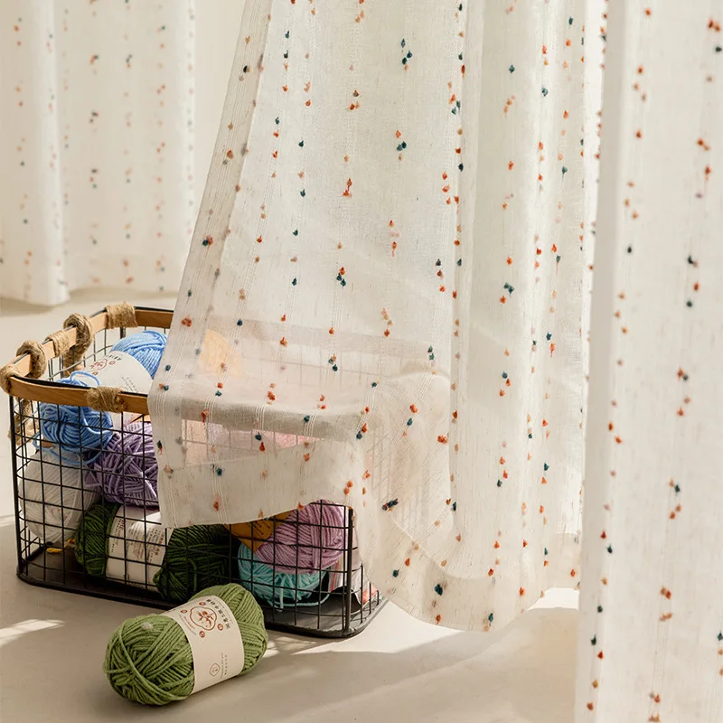 Rural Style Living Room, Bedroom, Natural Flaxseed Bean Curtains, Semi Transparent Gauze Curtains
