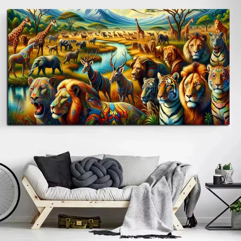 African Wildlife Animals Zoo Landscape Diamond Painting Tiger Lion Giraffe New 2024 Full Square Round Diamond Mosaic Embroidery