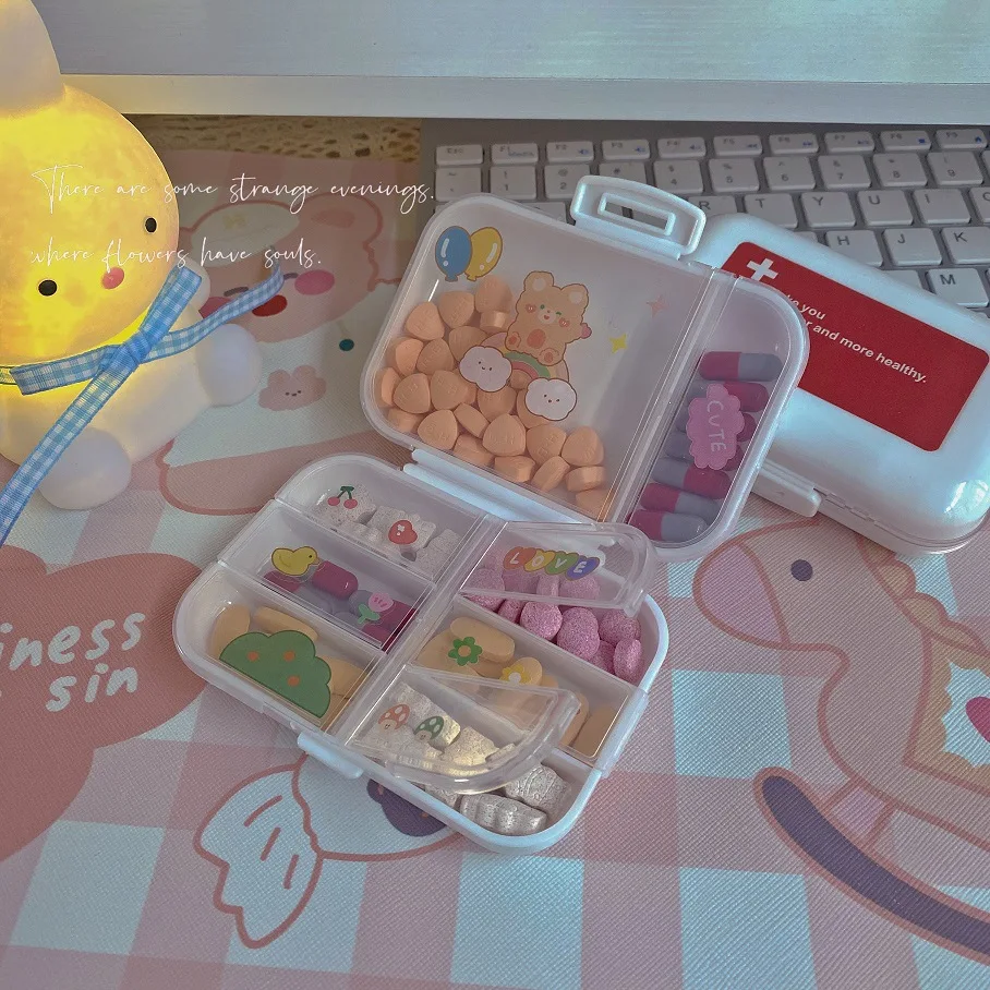 Portable Home Separate Medicine-Box Cute Travel Storage-Box Transparent Pill Box Mini Multi Grids Storage-Box Send Kawai Sticker