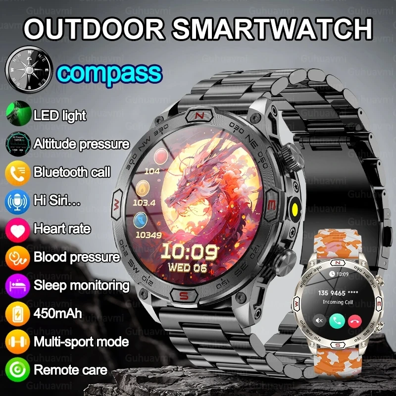 

For Huawei Xiaomi GPS Smart Watch Men Rugged Military Bluetooth Call Heart Rate Fitness Tracker IP68 Waterproof Sport Smartwatch