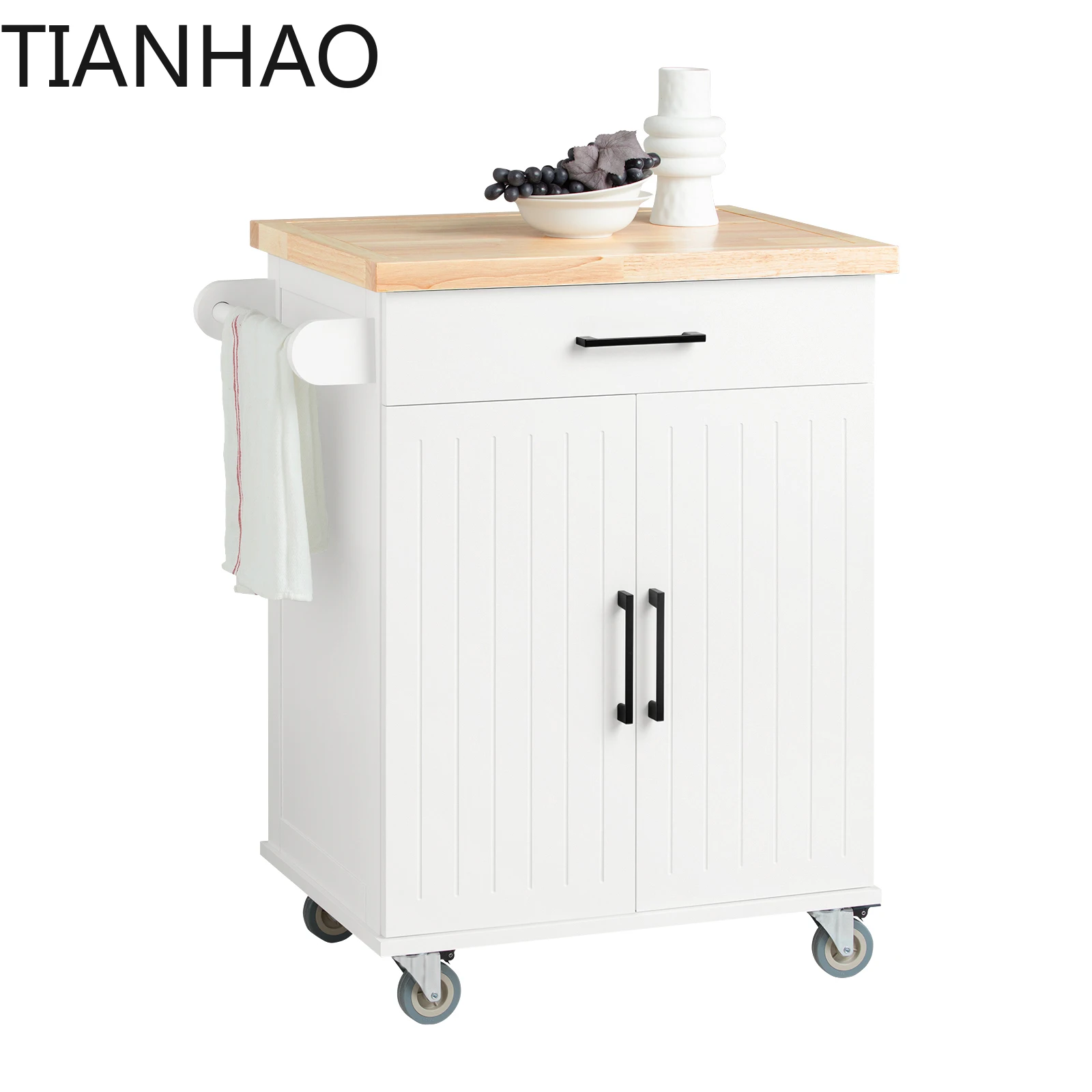 FKW119-WN Kitchen Carts with Work plate serving trolley with Roller kitcheIsland wardrobe White