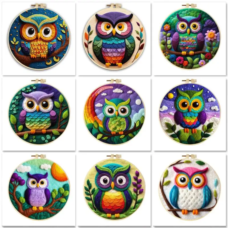 

GATYZTORY Wool Felting Painting Owl Animal Starter Kit Needle Felting Picture Wool Felting Painting Tool Kit Gift ﻿