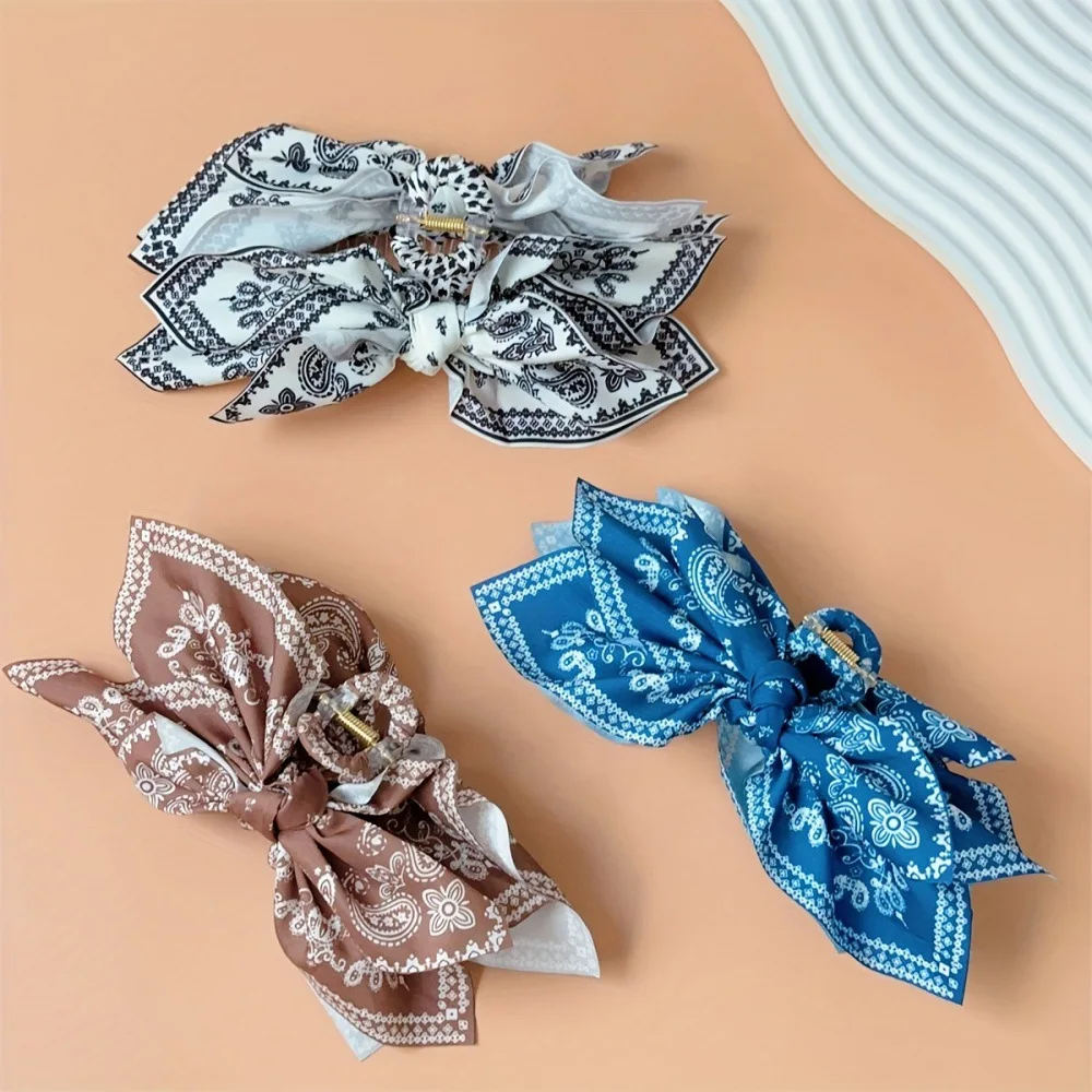 Retro Haarspange in Kaffeefarbe mit Cashew-Blumenmuster für Damen, trendige große Schleifen-Haarspange, Haarklammer für den Hinterkopf, Shark-Clip, Haar-Accessoires – Detail 5