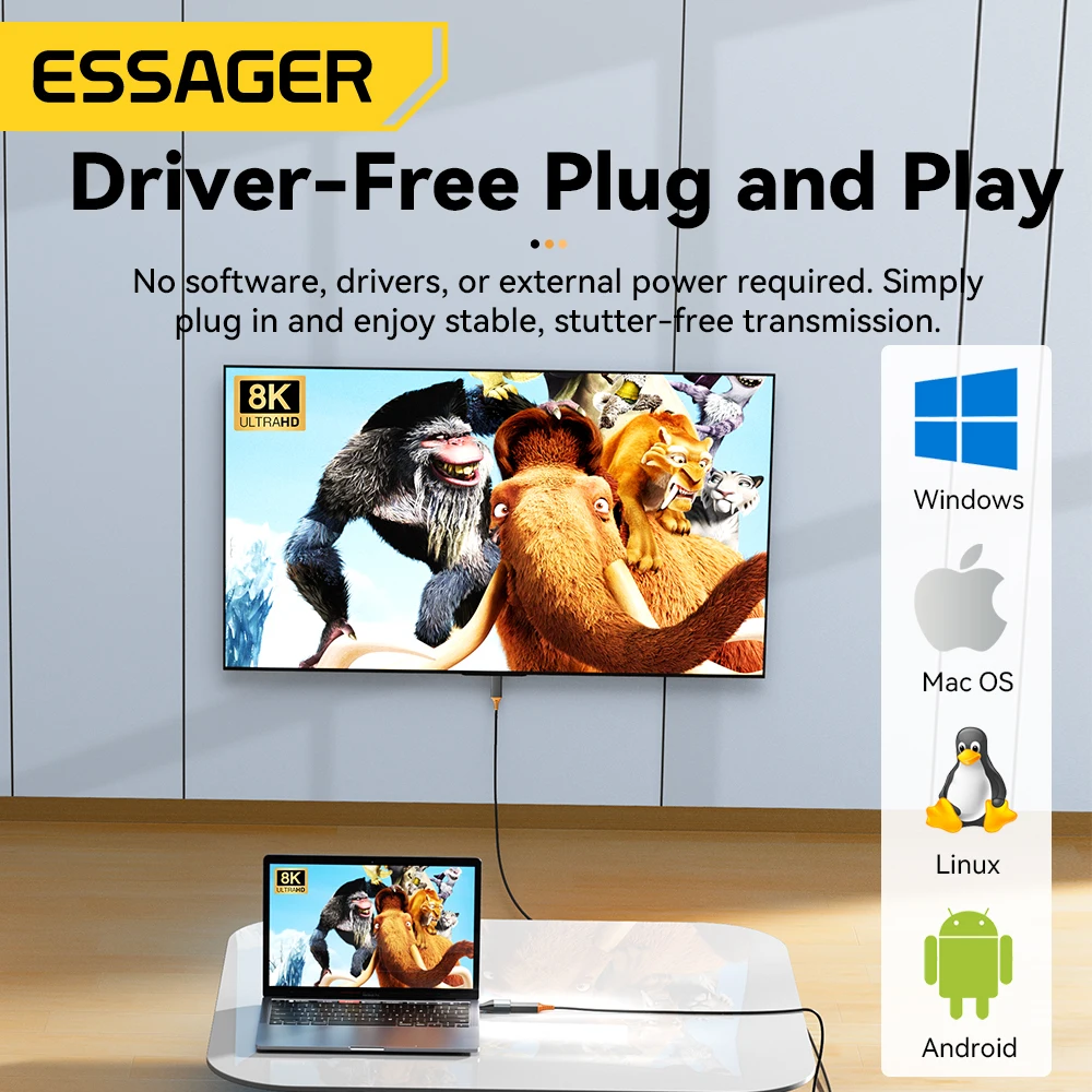 Essager USB Type-C to HDMI-Compatible DP VGA Mini DP Adapter4K@120Hz 8K@60Hz HD Video Transmission Converter for MacBook TV Box