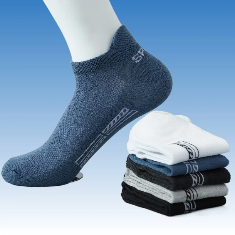 5 Pairs Top Quality Men Ankle Socks Breathable Comfortable Cotton Sports Boat Socks Mesh Casual Athletic Thin Low Cut Short Sock