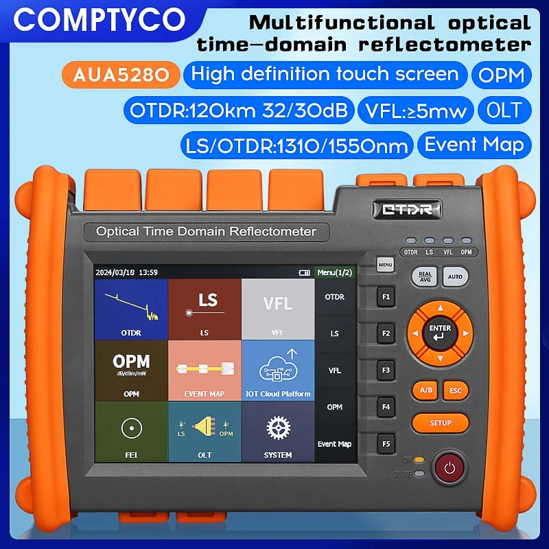 AUA5280 Wielofunkcyjny optyczny reflektometr w dziedzinie czasu Tester światłowodów 1310nm/1550nm 120KM 32/30dB OTDR z mapą wydarzenia OPM VFL