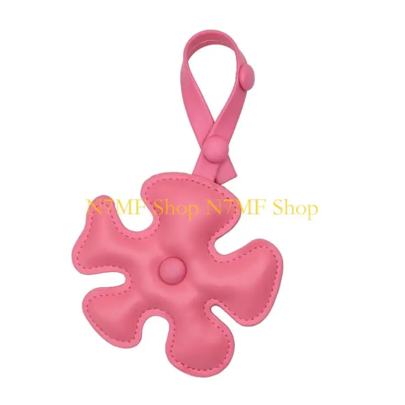 

N7MF Playful Cartoon Blossoms Keychain With Closure Soft Leather Accessory Bag Hanging Ornament For Bags Or Car Keys