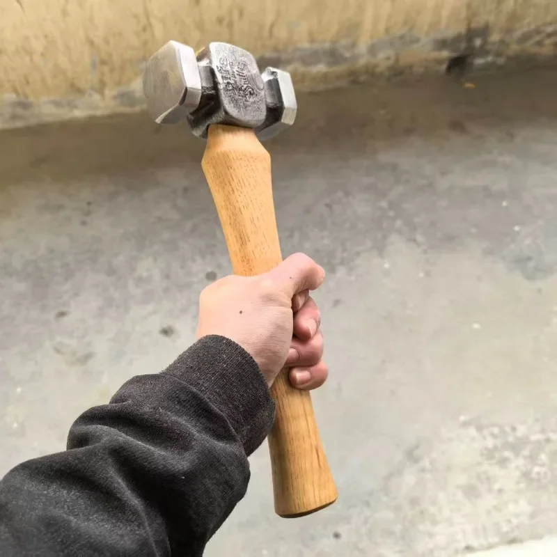 Household Hammer Portable Lightweight Hammers Woodworking Forged Square Head Hammer Wooden Handle Double-Sided Steel Hammers