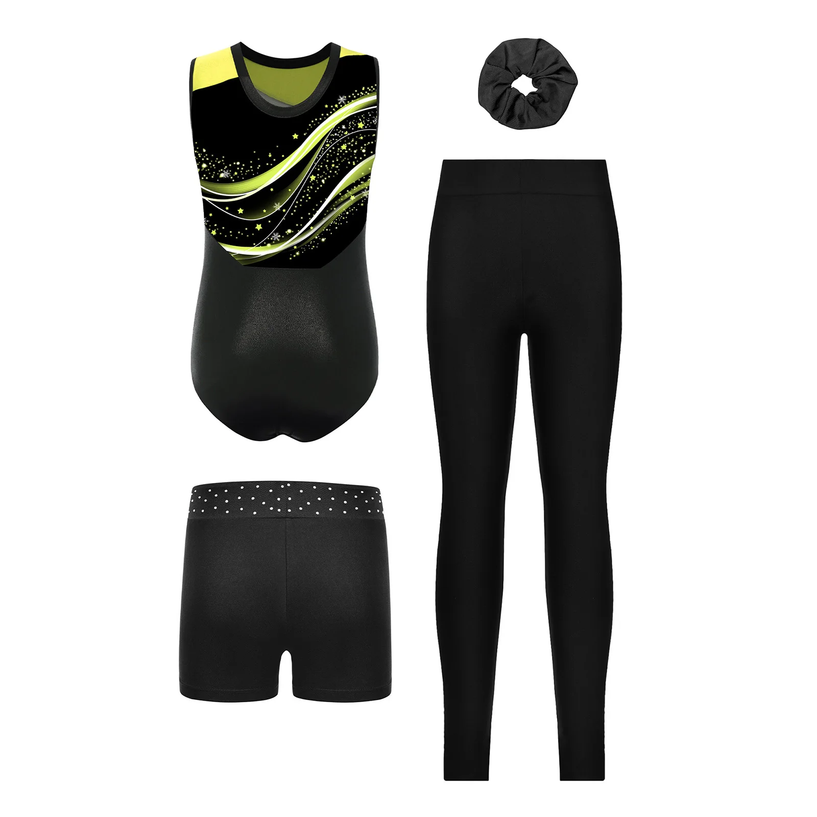 Girls Gymnastics Ballet Dance Leotards Bodysuit and Shorts Set for Performance Sleeveless Figure Skating Acrobatics Jumpsuit