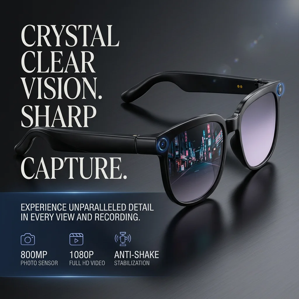 

1080P HD Camera Smart Glasses AI Assistant 8MP Video Record Bluetooth 5.4 Audio Sunglasses ENC Noise Cancelling Driving Eyewear