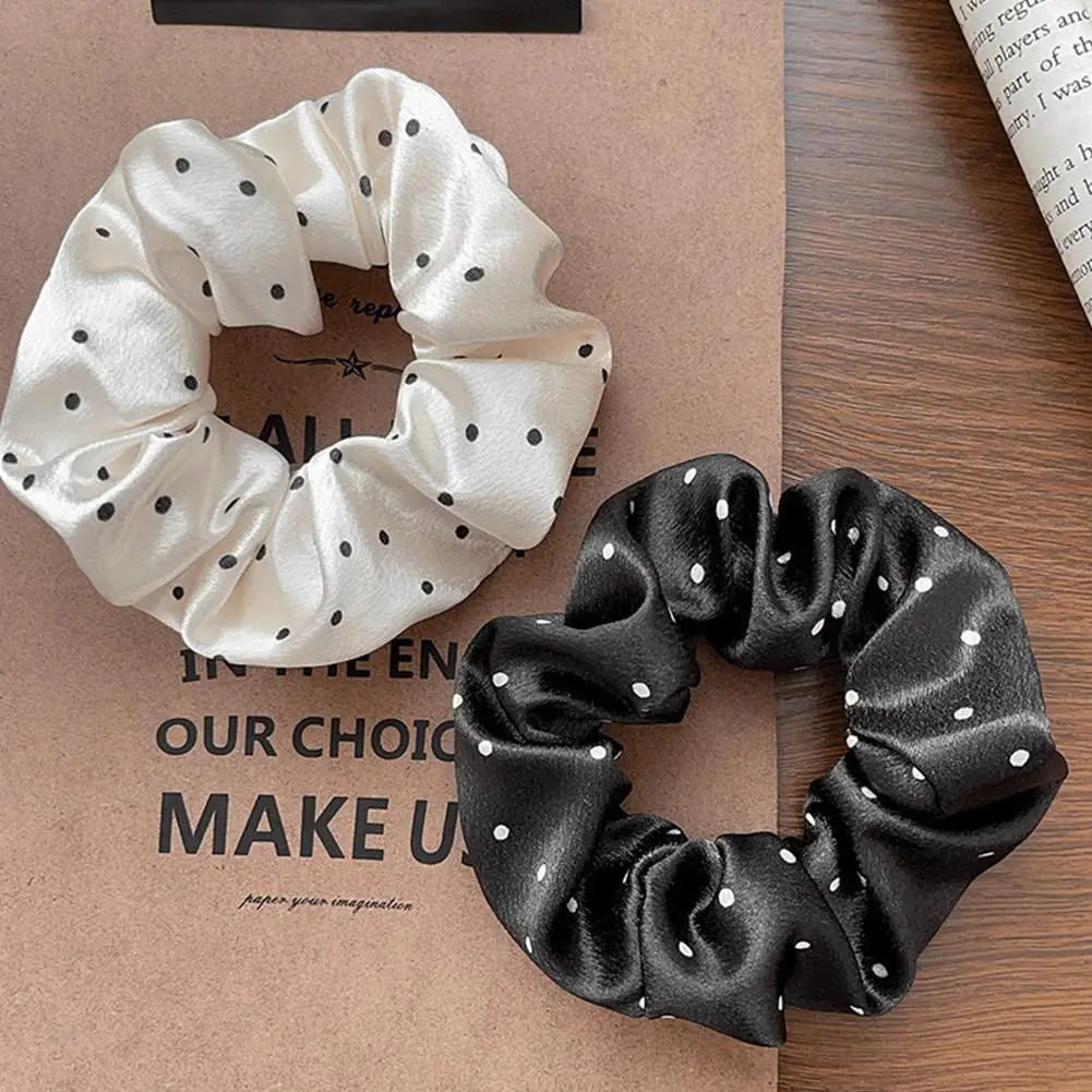 Fashion Oversized Silk Scrunchies For Women Korean Dot Elastic Hair Ties Ponytail Holder Headwear