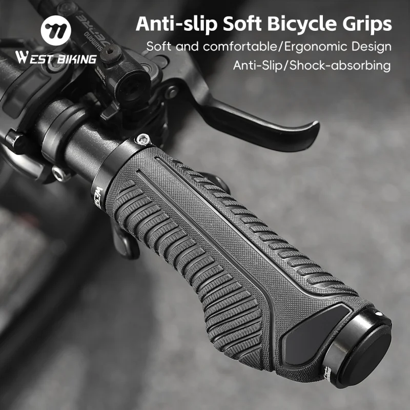 

WEST BIKING Противоскользящие велосипедные ручки TPE Мягкие эргономичные ручки для руля горного велосипеда с ручками Заглушки Аксессуары для велоспорта MTB