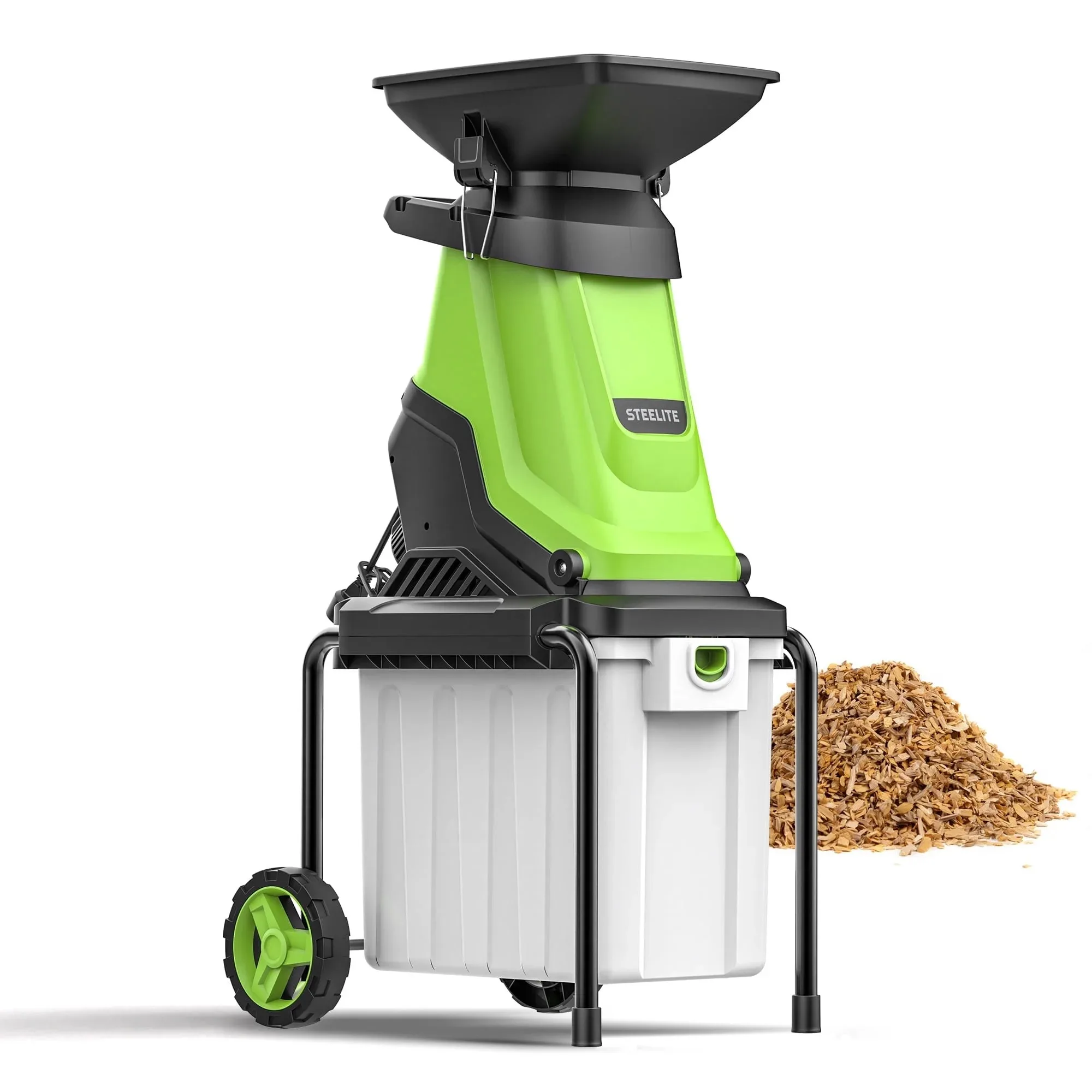 Deli 15 Amp Electric Wood Chipper Shredder 120V Corded Leaf Mulcher with 50L Collection Bin for Yard Garden