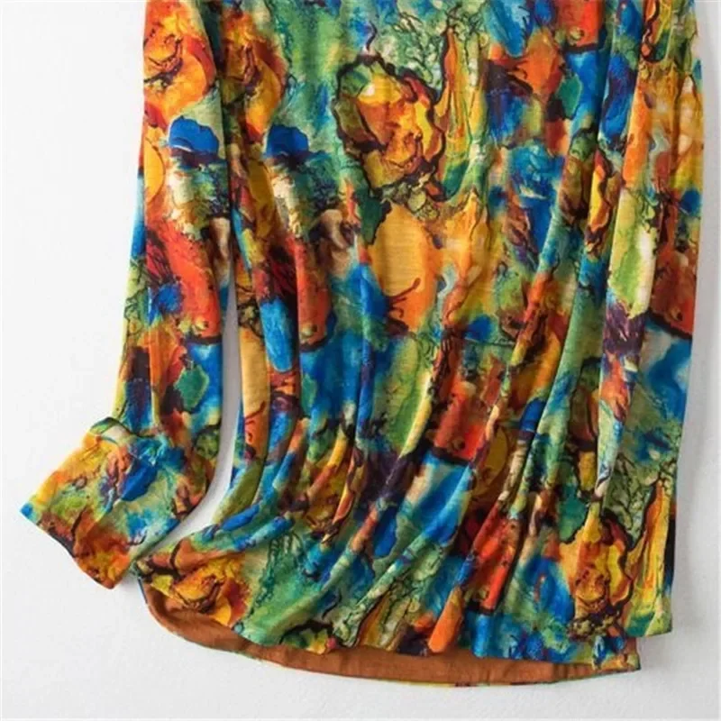 女性用絞り染めプリントウールセーター,ランウェイハーフハイカラー,薄いスリムプルオーバー,レトロなニットウェア,ブランド,秋冬