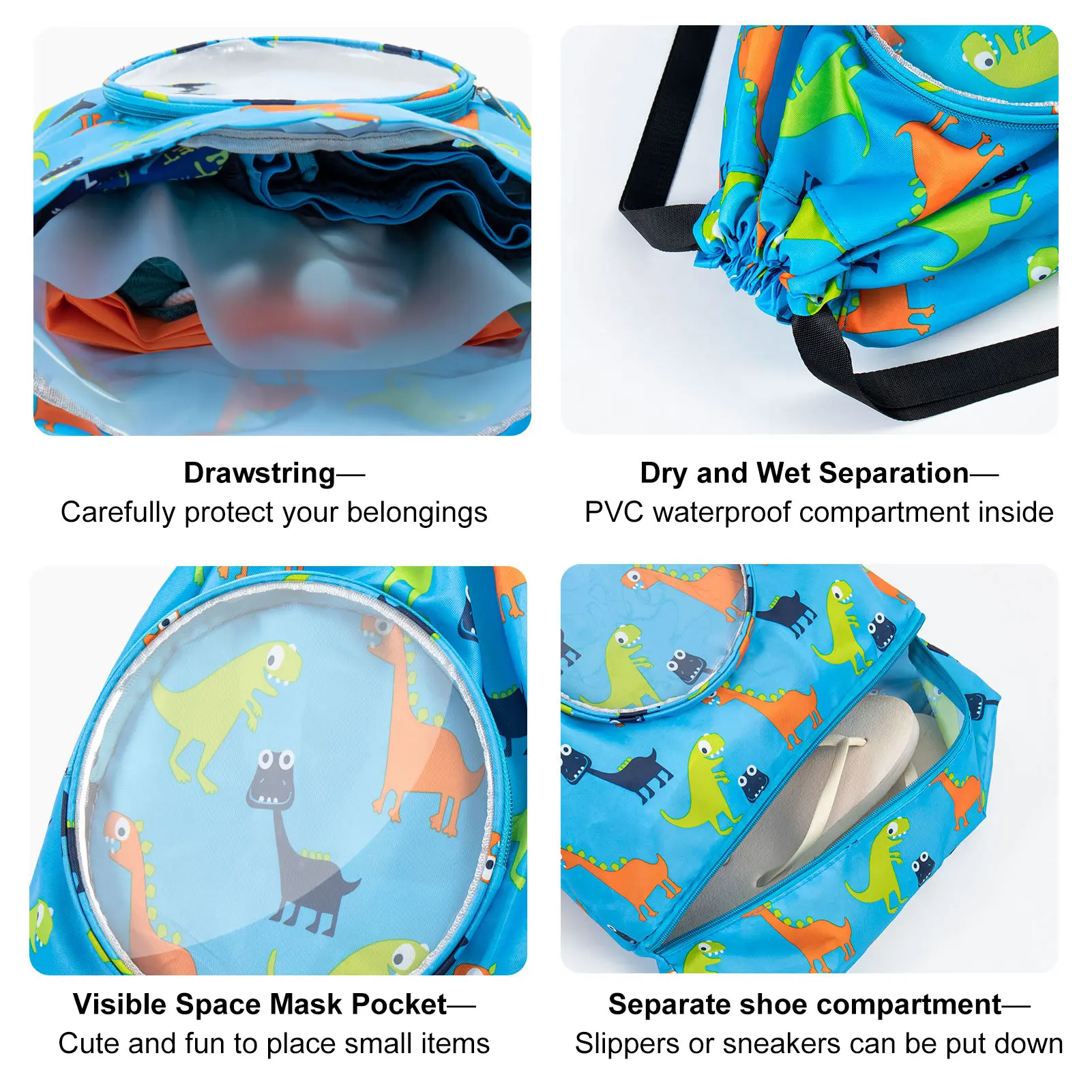 Waterproof Swim Bag for Kids Foldable Drawstring Backpack Bags Wet and Dry Separation Storage Bag Portable Swimming Equipment