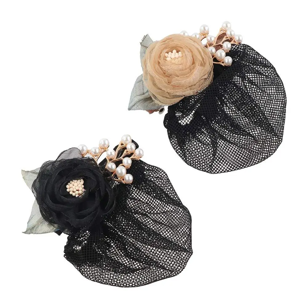 Korean Style Flower Snood Spring Clip Hairgrips Cover Net Ponytail Clip Pearls Crochet Bun Net Hair Clip Hair Accessories