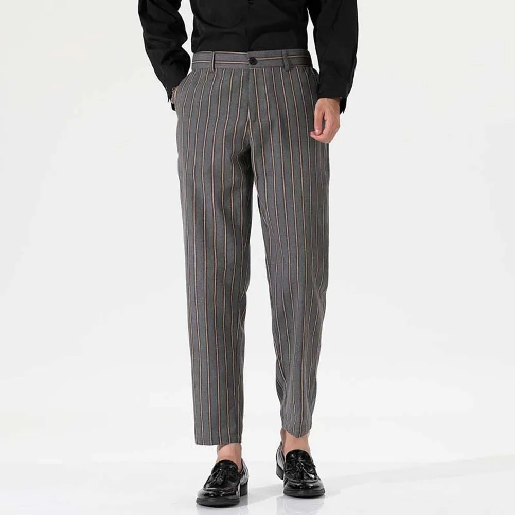 Fashion Trousers Business Casual Trousers For Business Slight Stretch Striped Pattern Suitable For Spring, Summer, Autumn