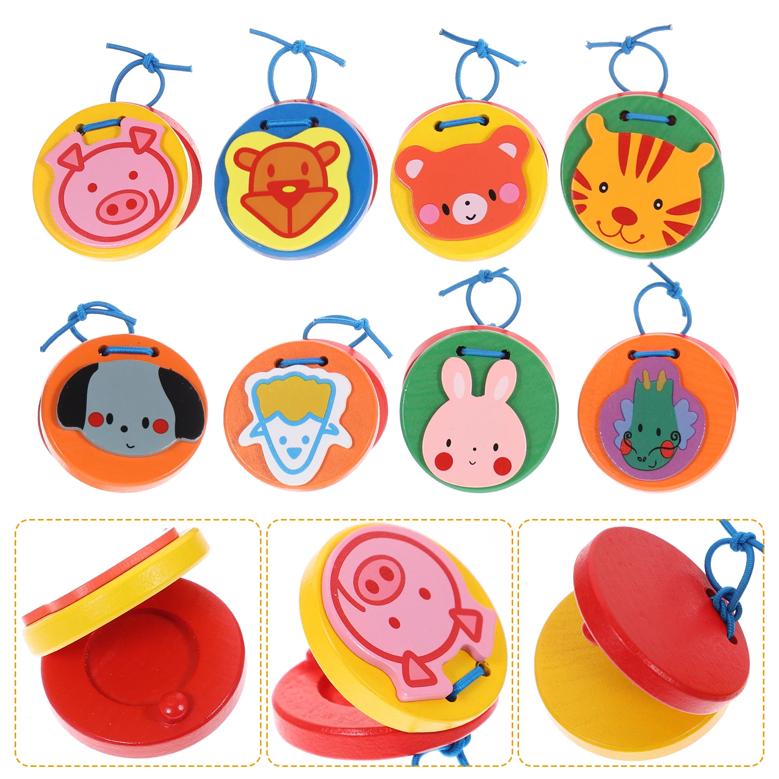 8pcs Wooden Animal Soundboard Musical Instruments Kids Toys Toddler Castanet Baby Development Educational Play