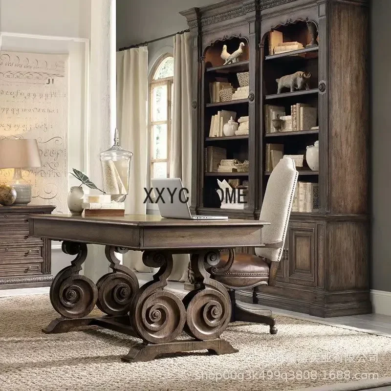 Custom Furniture Solid WoodAmerican Oak Retro Carved Computer Desk Study Student Writing